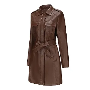 Кожаное пальто GITVIENAR Женское с поясом, длинный рукав synthetic.ua - Фото 1