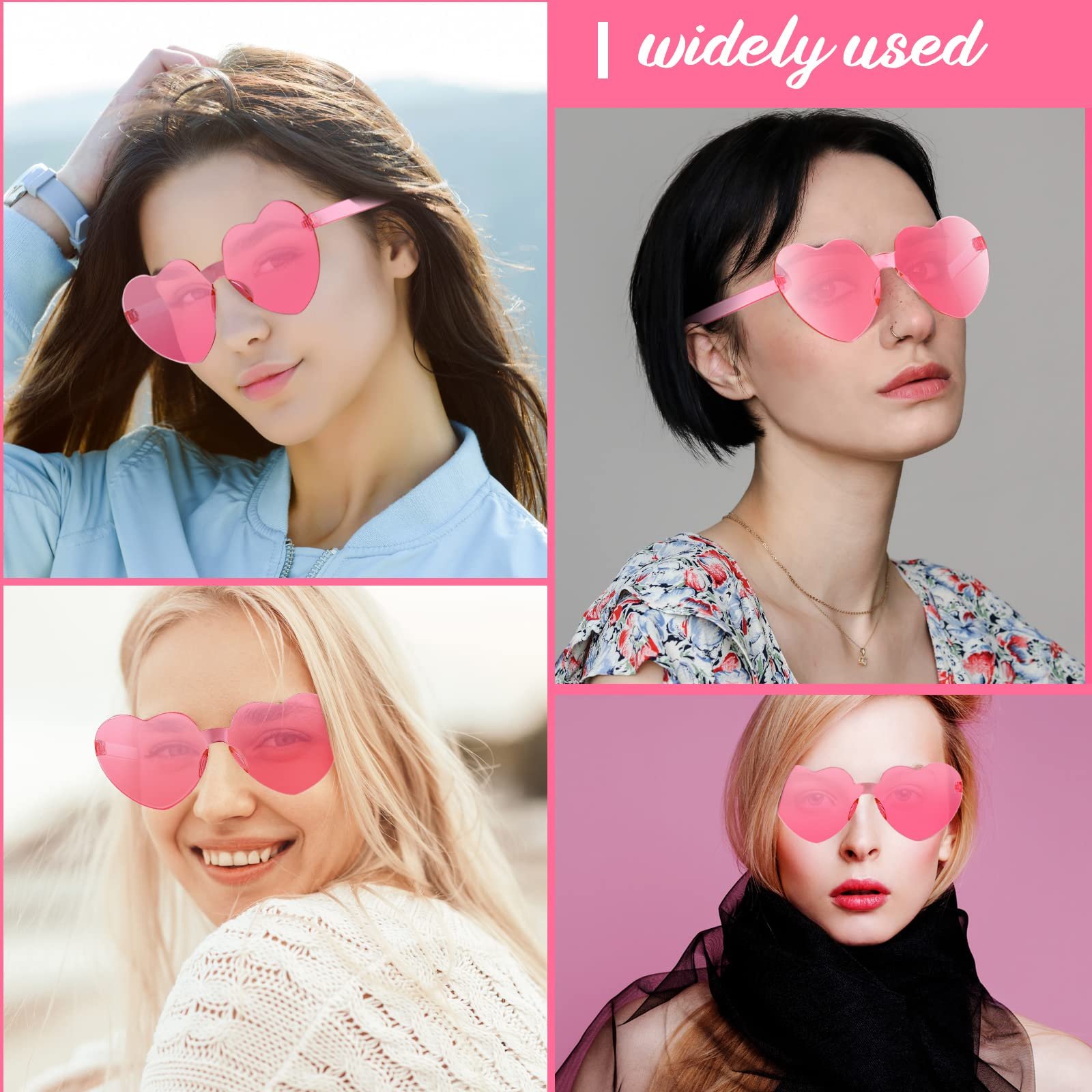 Сонцезахисні окуляри Weewooday Серцеподібні Без оправи Рожевий (2 пари), фото №5