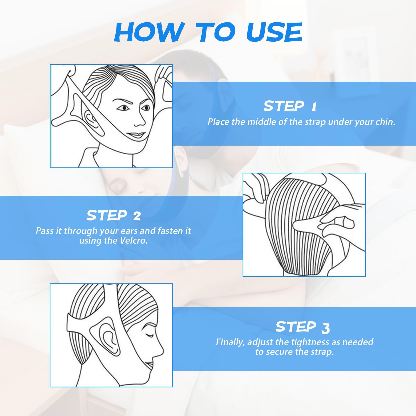 Підборідний ремінь проти хропіння 2 шт., маска від хропіння, ефективне зменшення, фото №4