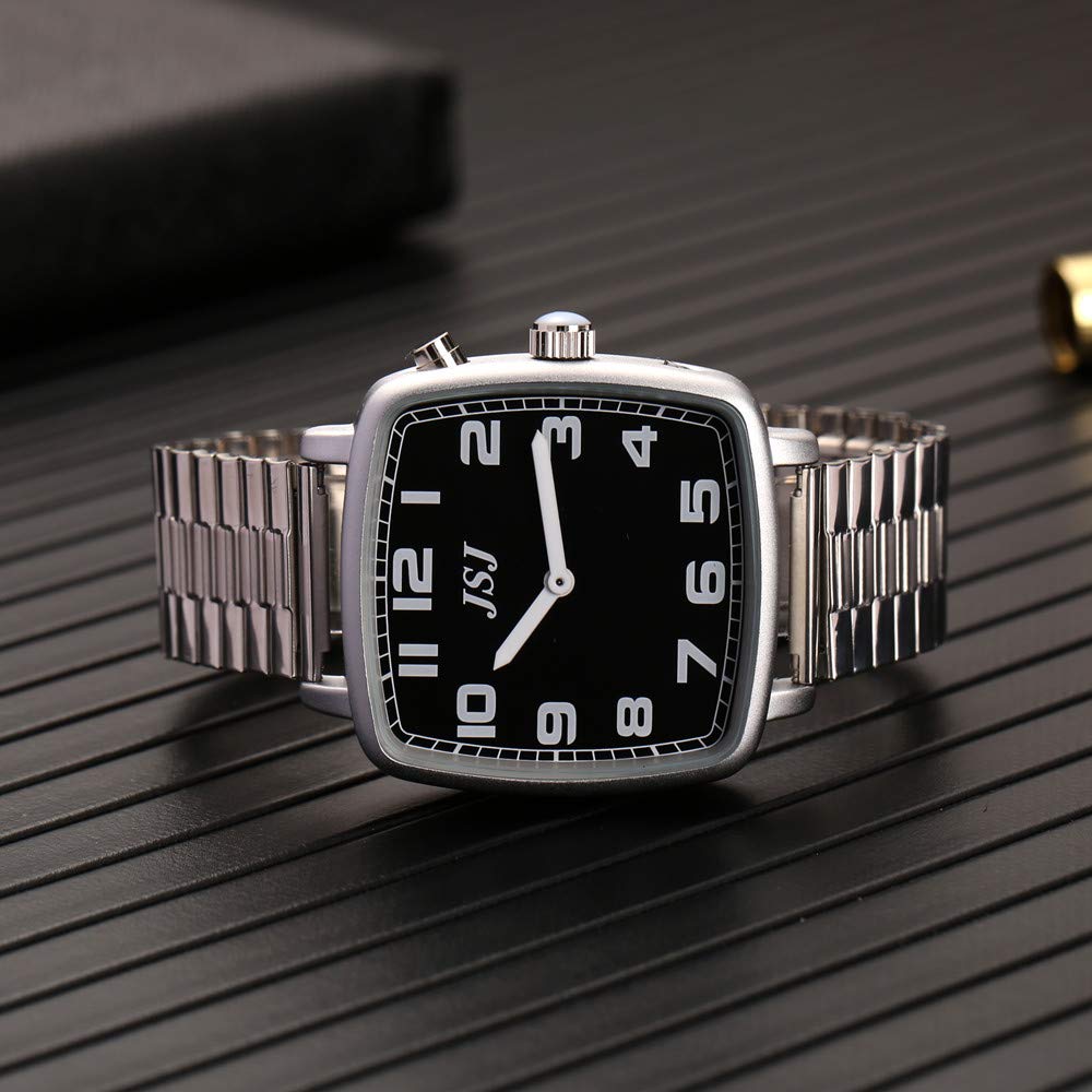 Квадратные VISIONU TGSW-1710G Часы с Немецкой Речью, Функцией Будильника, Голосовой Функцией Времени и Даты, Черный Циферблат, Стальной Ремешок, фото №4