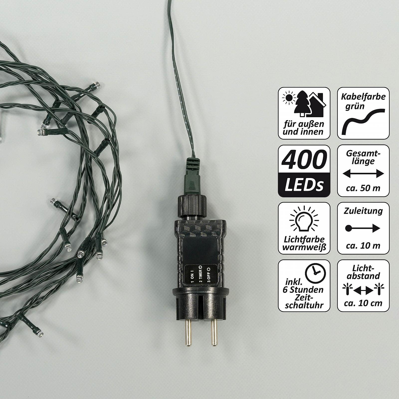 Гирлянда Nipach GmbH 400 LED Теплый Белый, для внутреннего и наружного использования, зеленый кабель, таймер, 50 м, фото №7