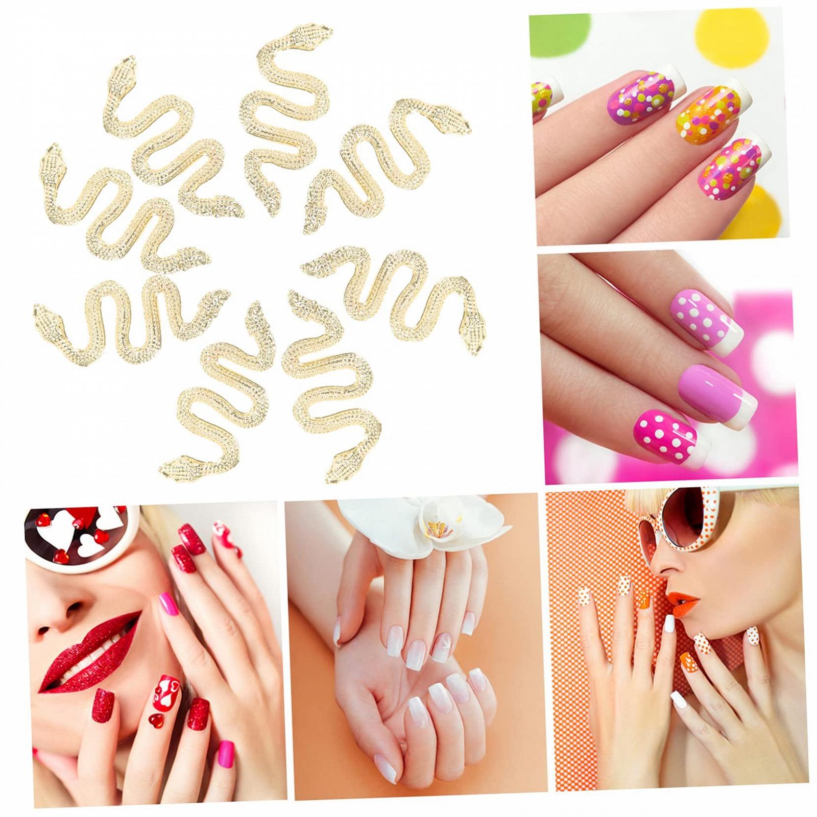 Стрази для манікюру, блискучі дизайн змії, золотистий колір для креативного декорування нігтів, фото №5