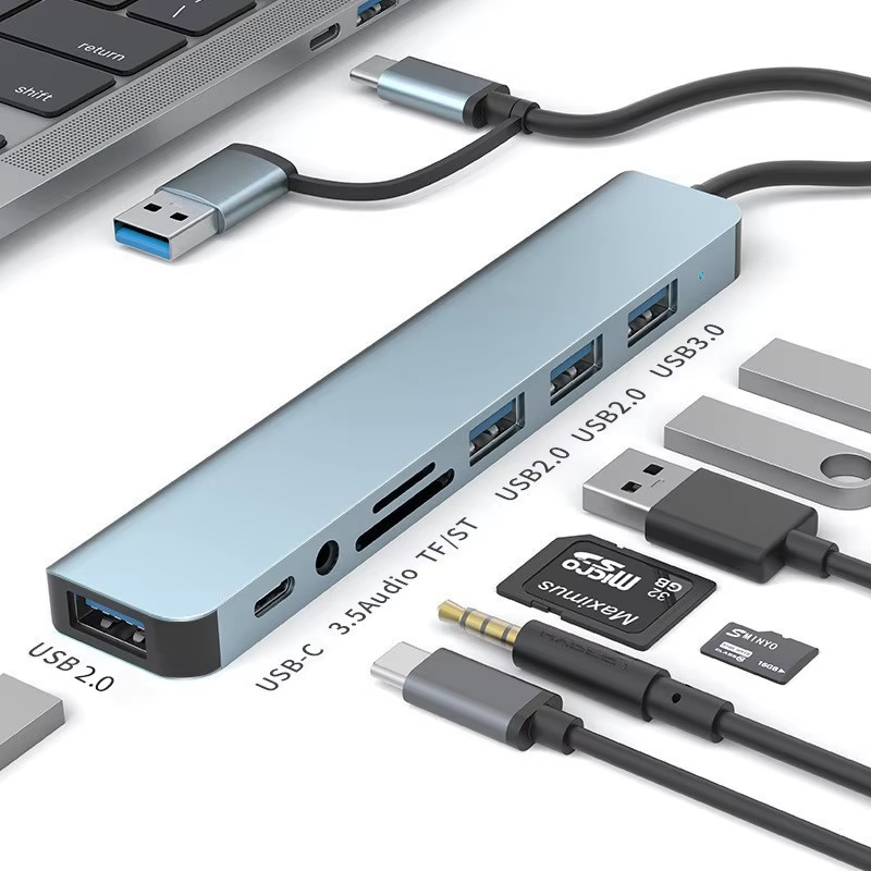 Адаптер Onvian HUB 8in1 USB to USB-4шт/TF SD Slot/3.5 Jack/USB-C Adapter, фото №3