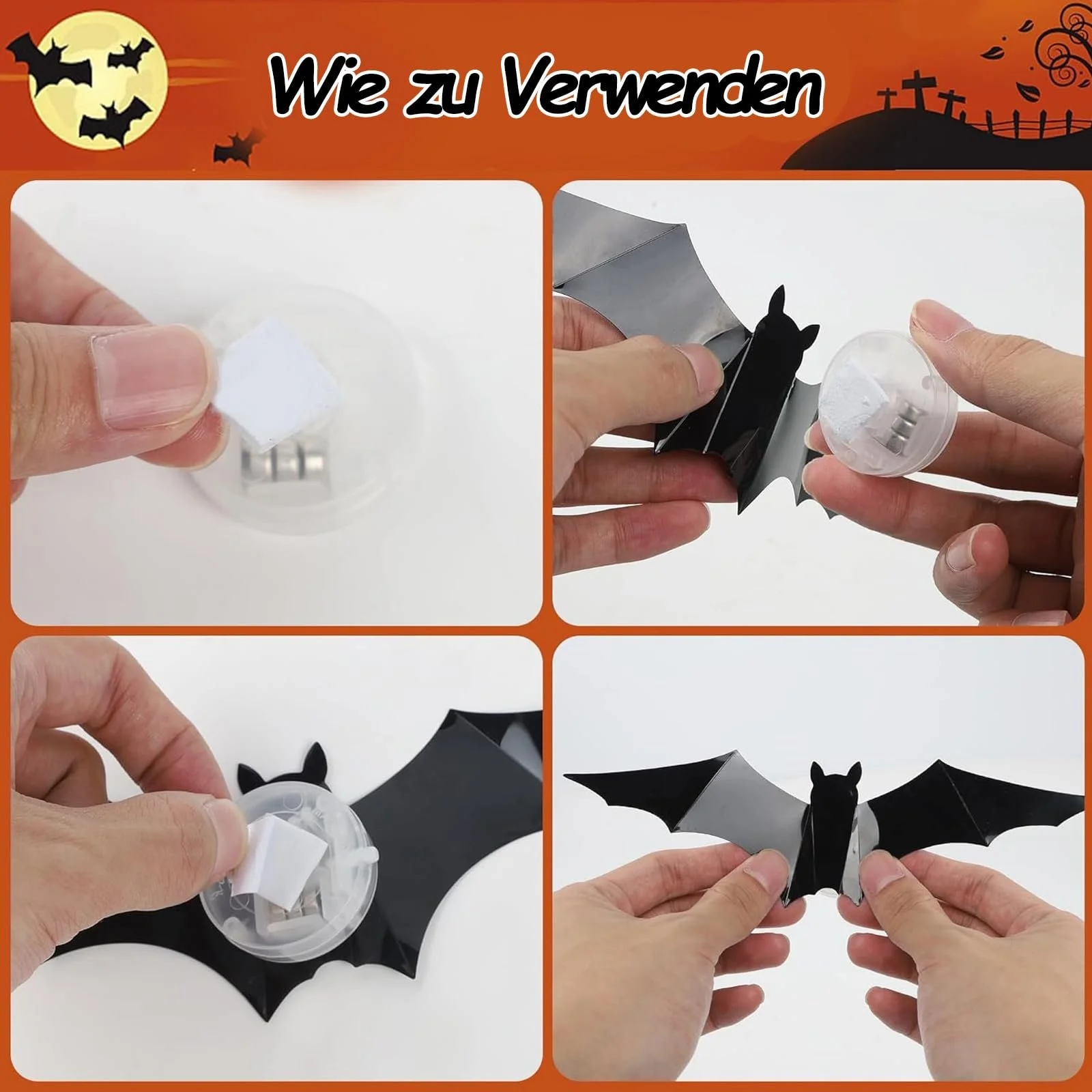 Декоративні наклейки ALEGRE Halloween 3D Bat з LED-підсвіткою 12 шт. фіолетові., фото №6 Декоративні наклейки ALEGRE Halloween 3D Bat з LED-підсвіткою 12 шт. фіолетові., фото №6