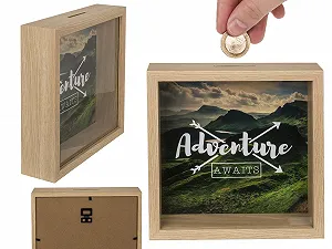 Копилка Деревянная Adventure Awaits с рамкой 20 x 20 см Зеленая - Фото 1