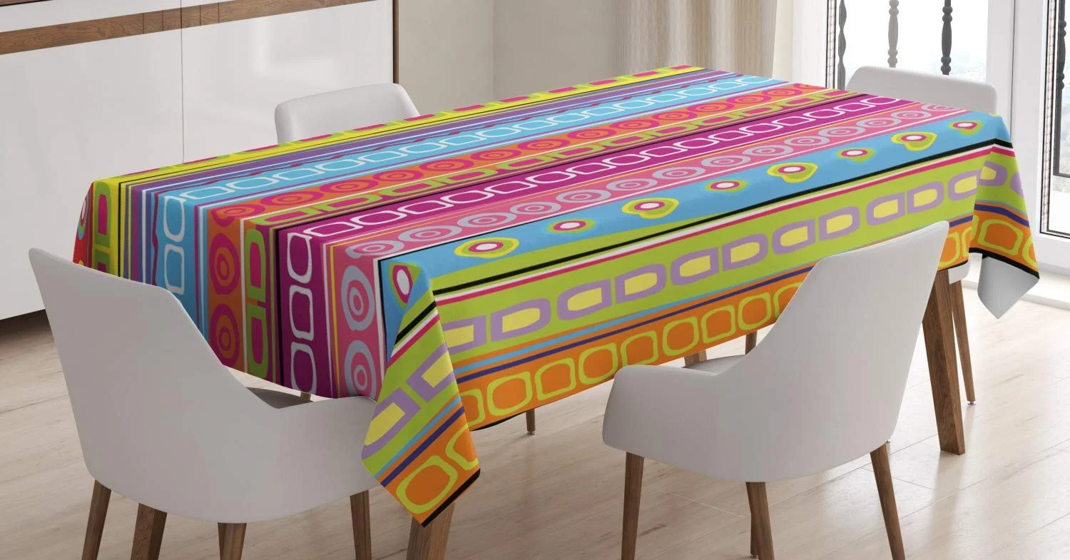 Скатертина ABAKUHAUS Striped 90s Retro Art Ethnic 140 x 240 см Fern Green Pink, фото №1