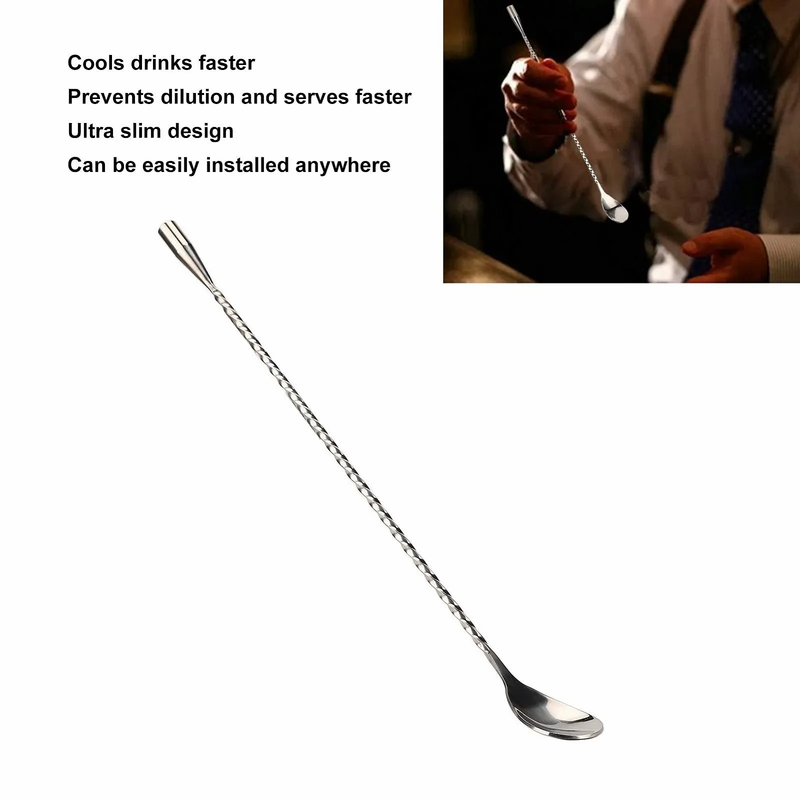 Мішалки для коктейлів з нержавіючої сталі, мішалки з дрібною різьбою і довгою ручкою для дому, бару, фото №2