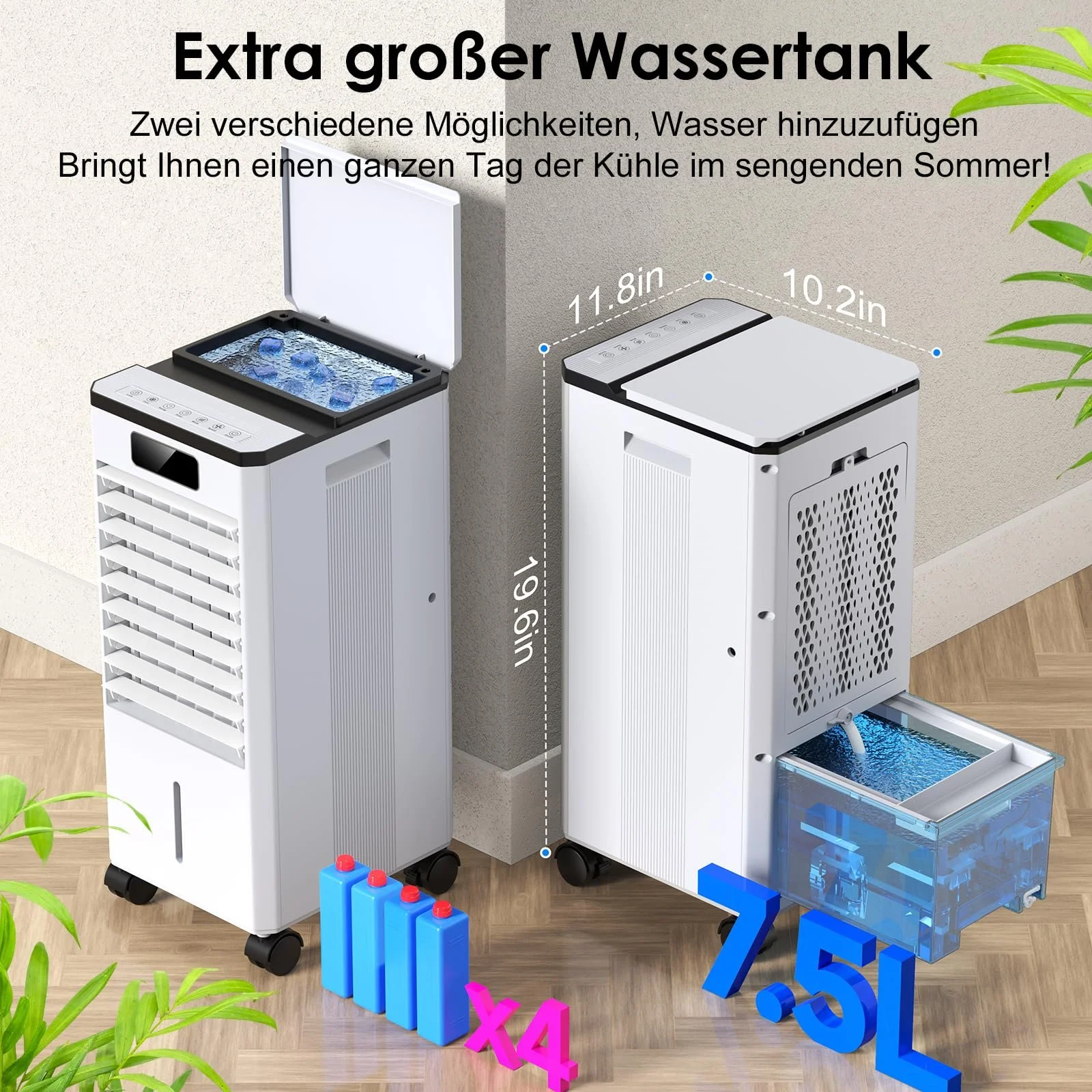 Повітроохолоджувач 4-в-1 7.5 L Таймер 60° Осциляція Пульт ДК 4 холодоагенти, фото №5