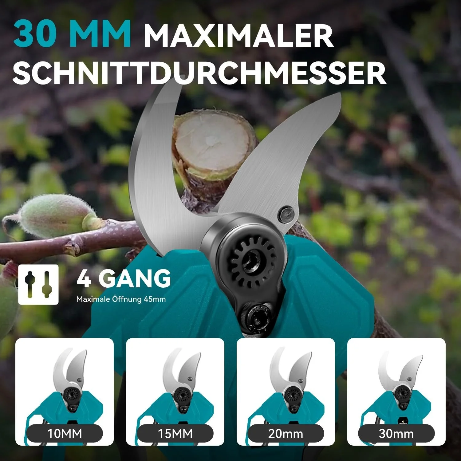 Секатор акумуляторний Yofidra 30 мм, максимальне відкриття 45 мм + 2 акумулятори, LCD дисплей, зарядний пристрій + кейс, фото №2