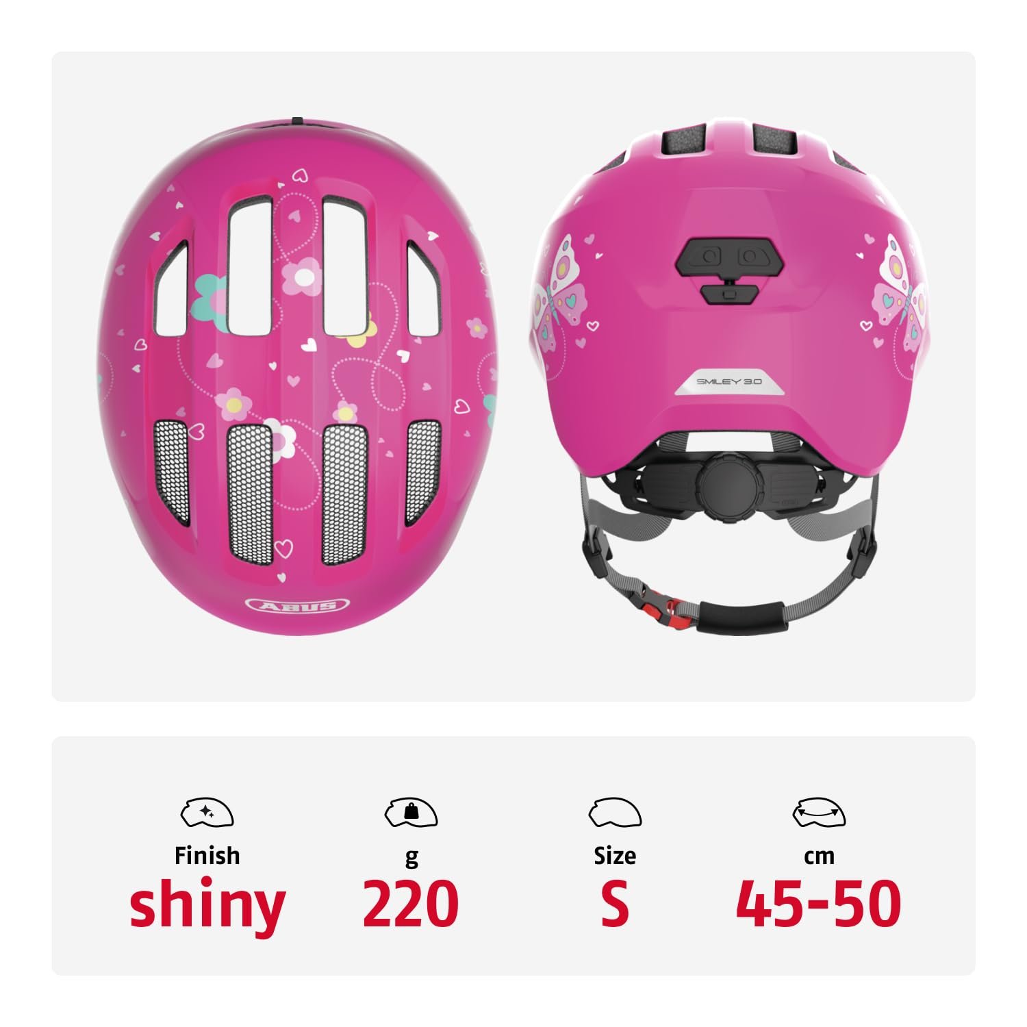 Шолом ABUS Smiley 3.0 Дитячий Велосипедний Рожевий з метеликом, фото №3