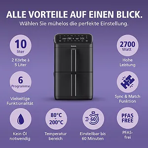 Мультипечь Brabantia Double Stack XXL BBEK1240 10 л 2 чаши 2700 Вт Black synthetic.ua - Фото 1