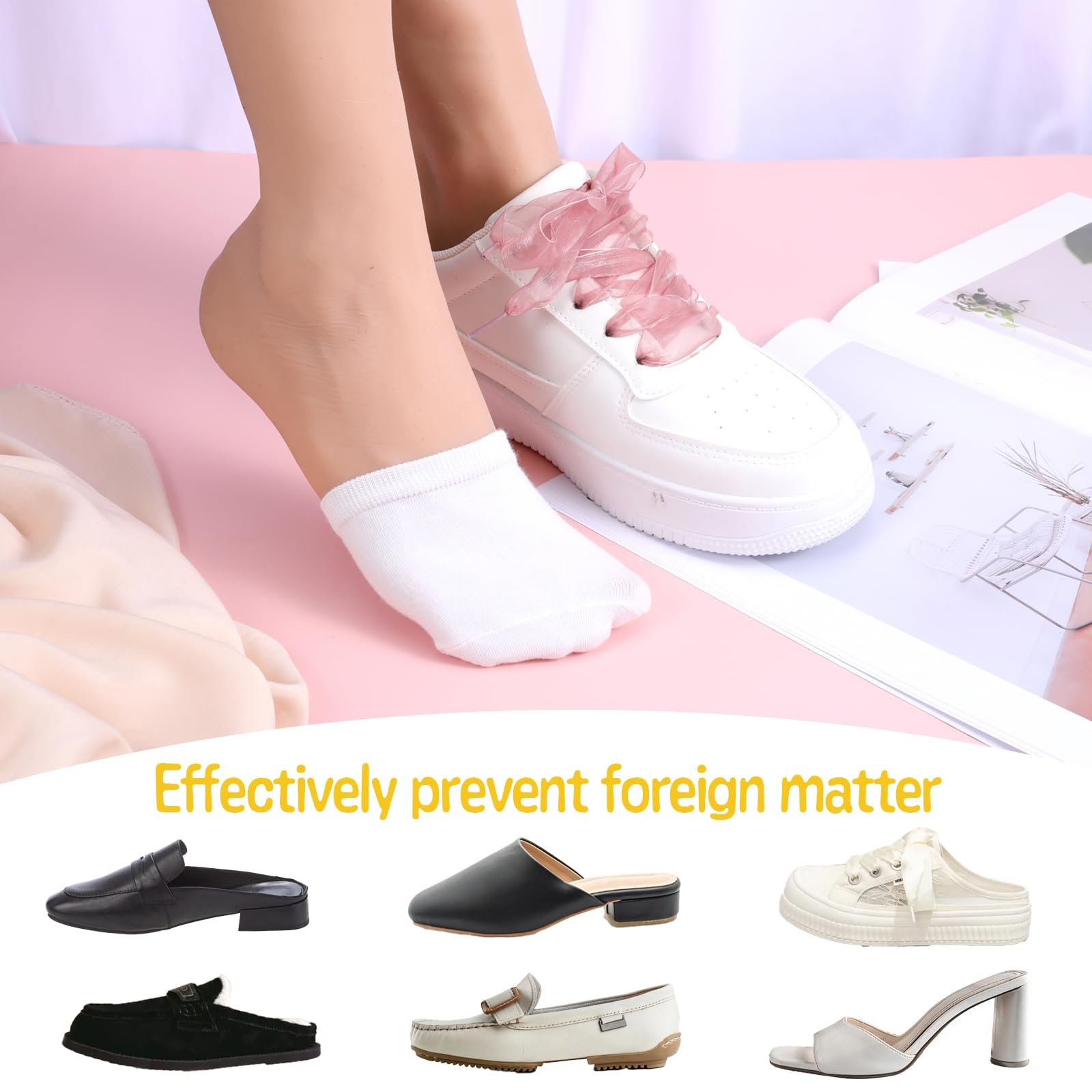 Носки с пальцами Ножки Женские Невидимые Полуноски, Дышащие Нескользящие Носки на Переднюю Часть Стопы, Носки-топперы для пальцев, Хлопковые Подкладки для Пальцев для Высоких Каблуков Балета, фото №7