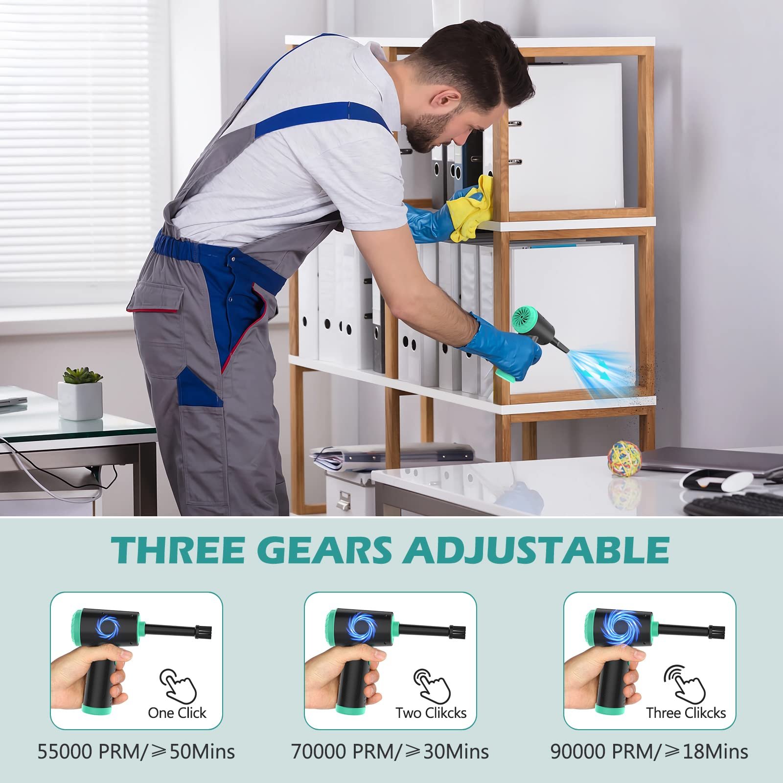 Электрическая воздуходувка и мини-пылесос 2-в-1 EVARYOO 90 000 RPM 12 Kpa 90W 7000 mAh LED-подсветка, фото №3