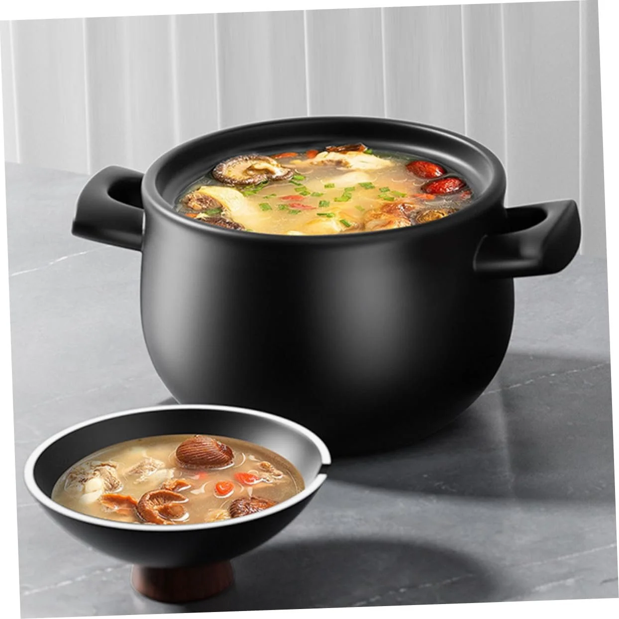 Кастрюля-жаровня Toyvian Ceramic Casserole Large Japanese Stone Pot керамическая термостойкая черная, фото №3