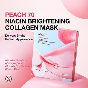 Маска для лица ANUA Peach 70 Niacin Brightening Collagen, ночная маска для стеклянной кожи, ниацинамид, коллагеновая маска для лица, эластичность, сияние с увлажнением, натуральный цвет, корейский уход за кожей, 38 г/4 шт synthetic.ua - Фото 1