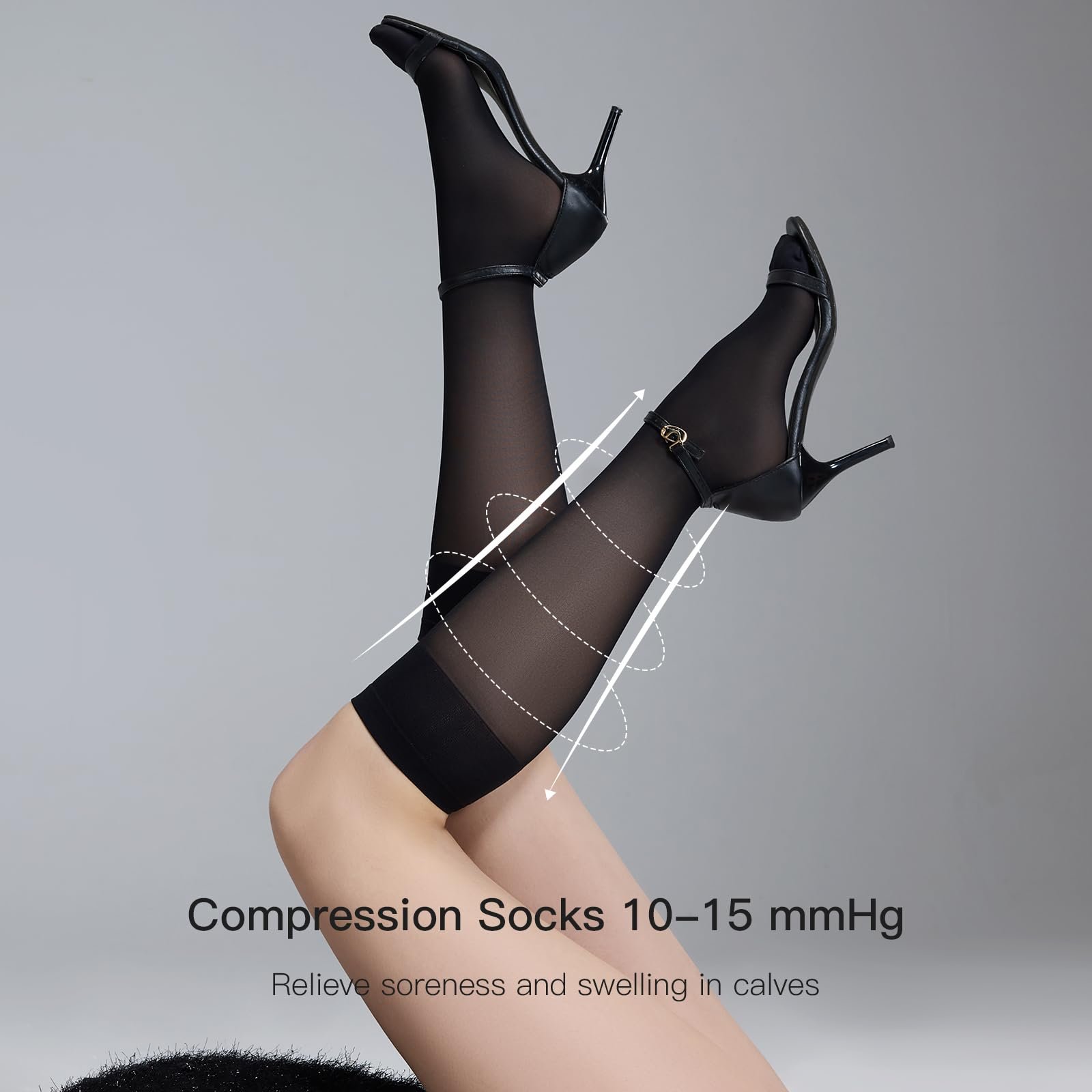 Гольфы Yilanmy 3 пары Женские нейлоновые чулки 40 ден Компрессионные носки, Черный, Натуральный, фото №2