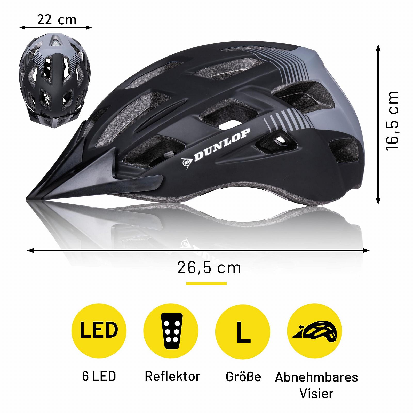 Велосипедний шолом Dunlop з LED підсвічуванням, розмір 58-61 см, чорний, фото №2