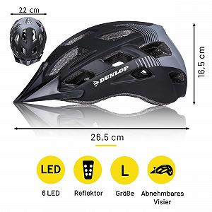 Велосипедний шолом Dunlop з LED підсвічуванням, розмір 58-61 см, чорний synthetic.ua - Фото 1