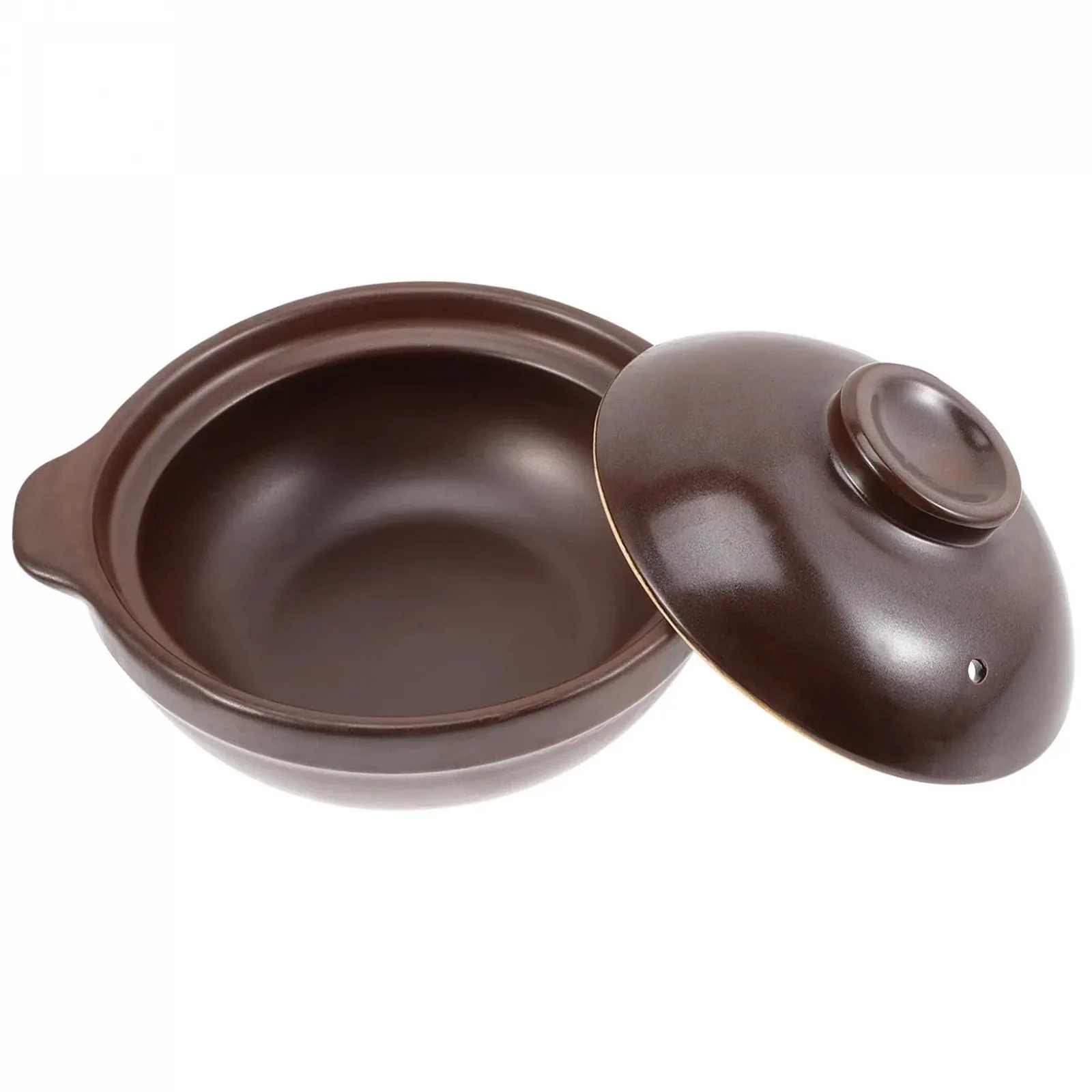 Горшок для запекания керамический жаропрочный с крышкой коричневый, фото №1