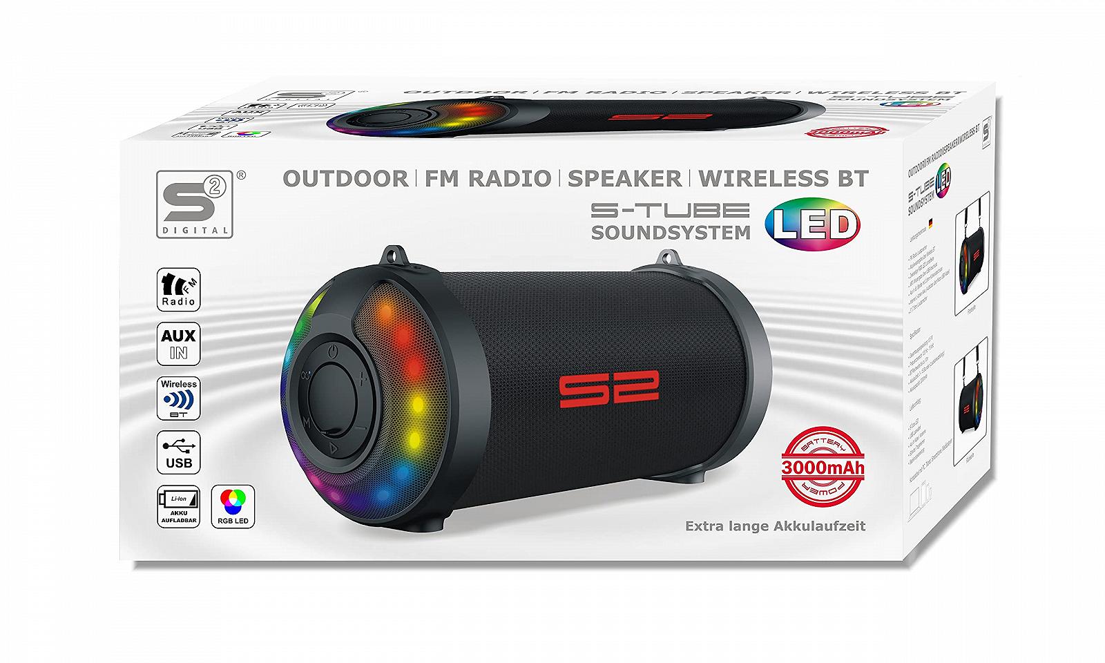 Портативна колонка S2-Digital S-Tube LED Зовнішня Bluetooth FM-радіо RGB LED ефект, фото №4