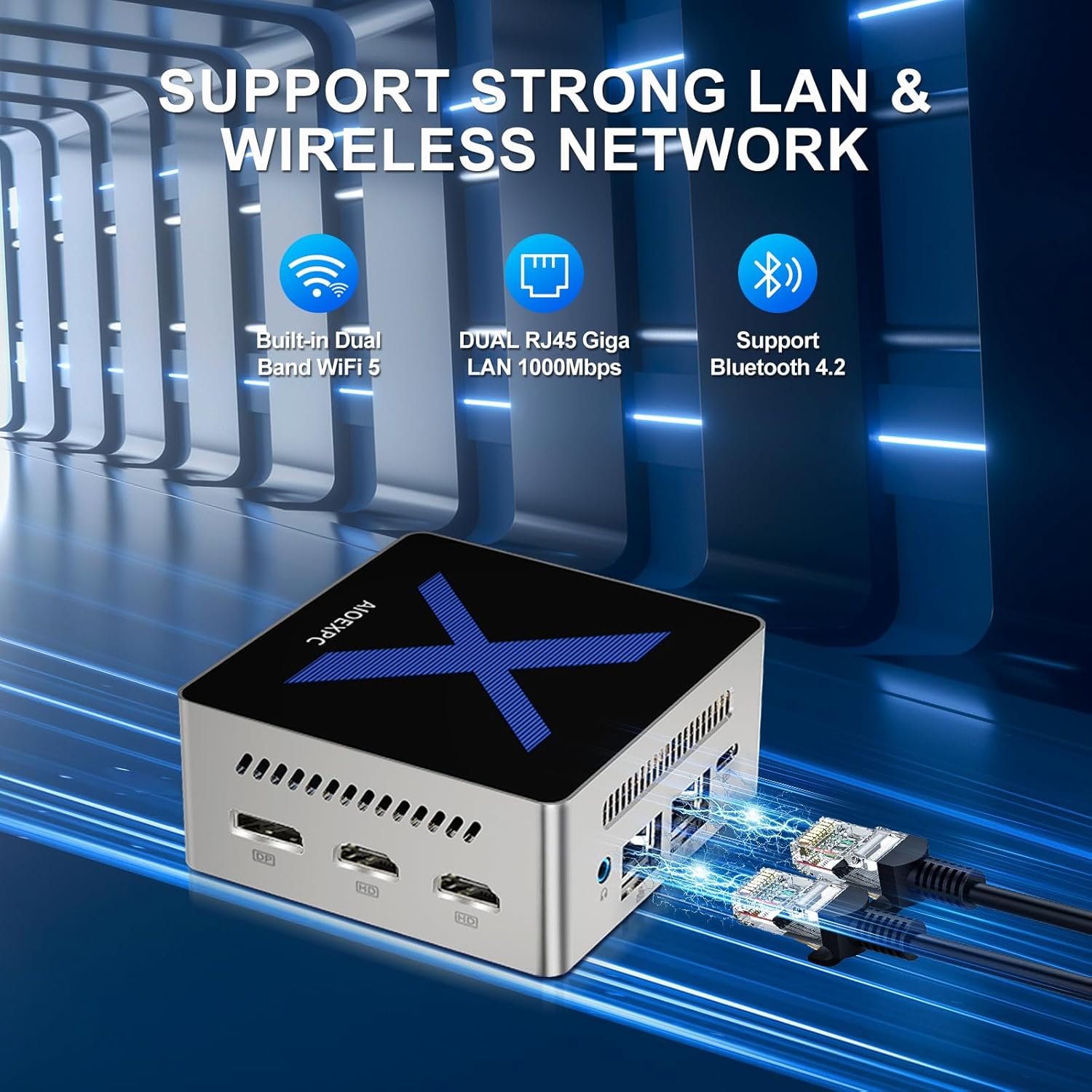 Мини ПК AIOEXPC X MINI N95 / Intel Alder Lake N95 / RAM 12GB / SSD 256GB / 2 x HDMI / 2 x LAN / Wi-Fi 5 / Bluetooth 4.2 / Windows 11 / Серебристый-Чёрный, фото №6