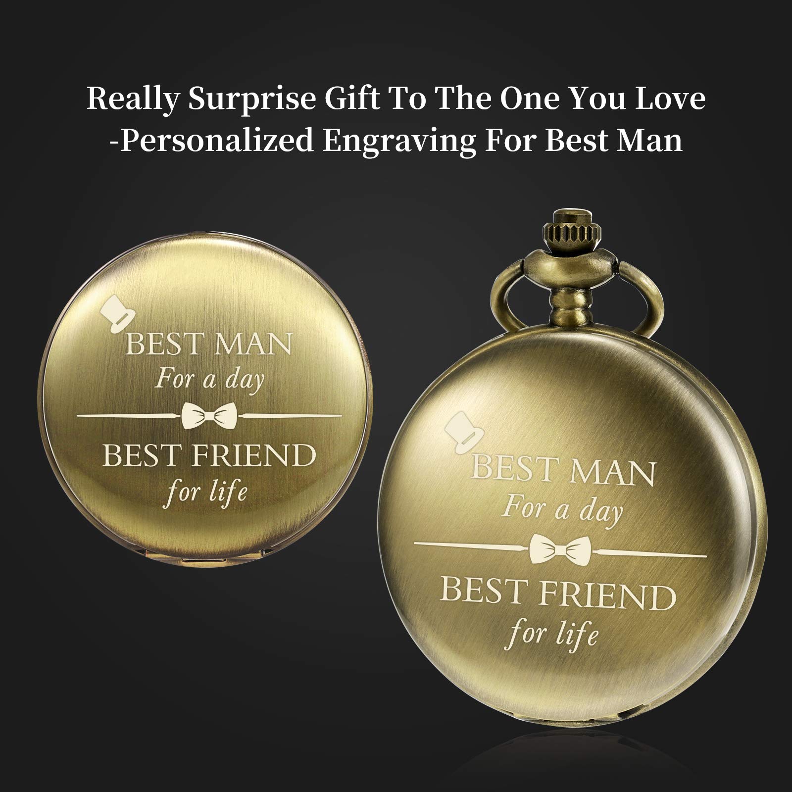 Кишеньковий годинник TREEWETO Personalised Engraved Best Man Pocket Watch Quartz Fobwatch бронзовий, фото №3