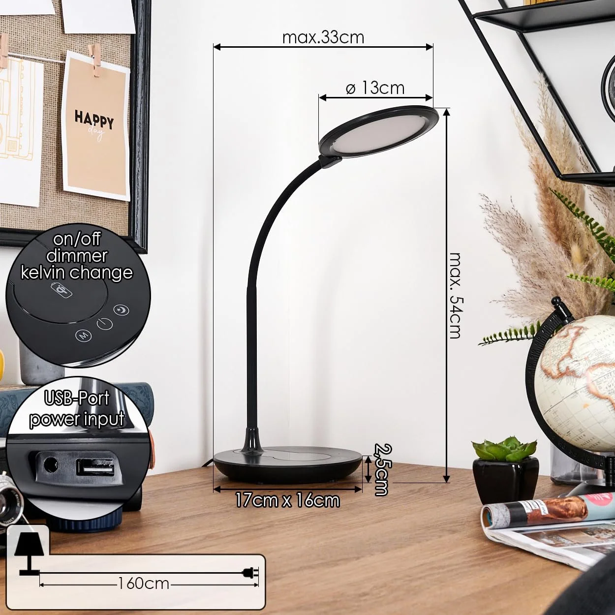 Настільна лампа HOFSTEIN Buktrup LED Пластикова Діммована Чорна/Біла 47 см, фото №5