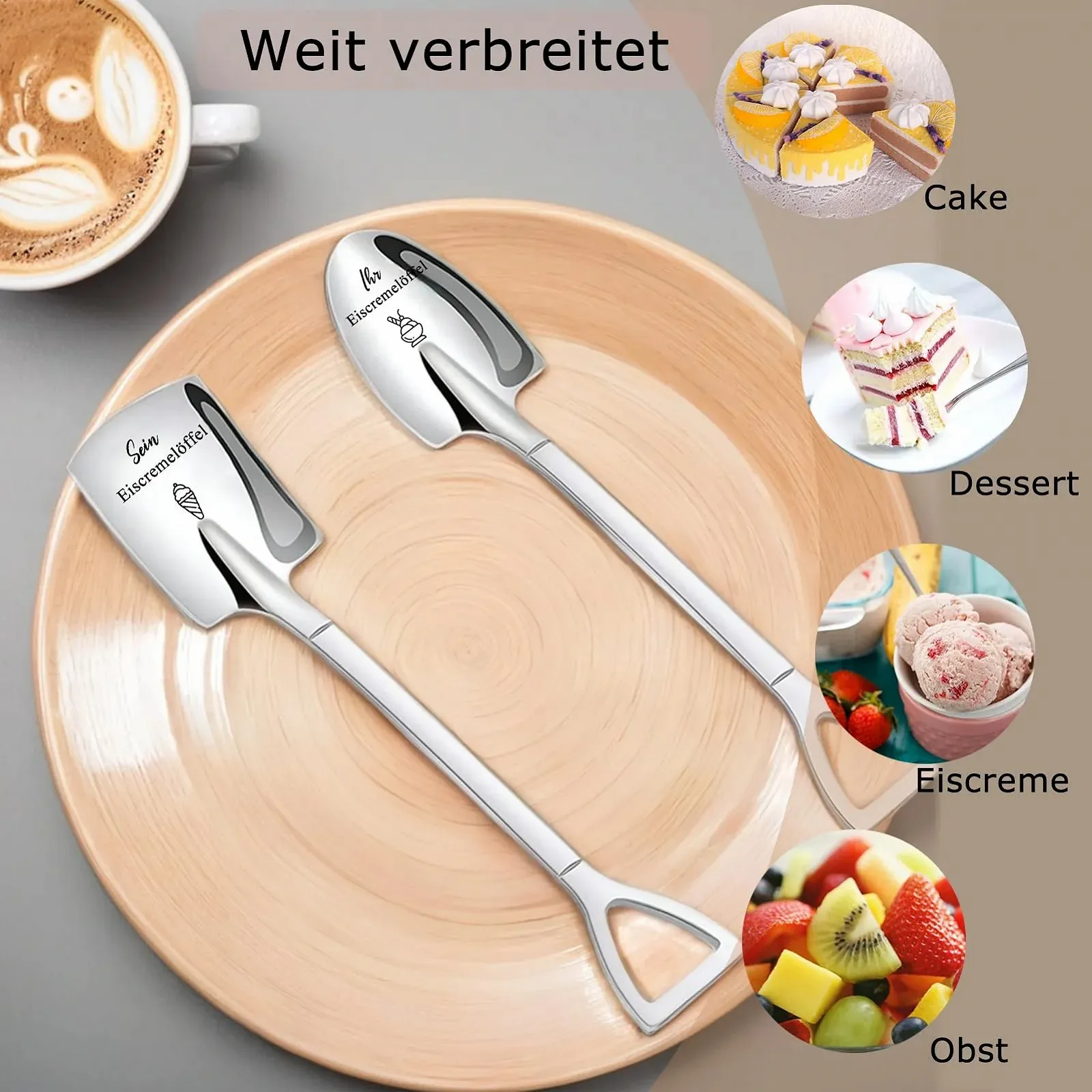 Ложка для мороженого Неизвестный Серия Свадебные подарки Набор из 2 с гравировкой, подарок на годовщину для него и ее/ее Ложка для мороженого Подарок на день рождения, День Святого Валентина, Рождество для пар, женщин, мужчин, фото №2