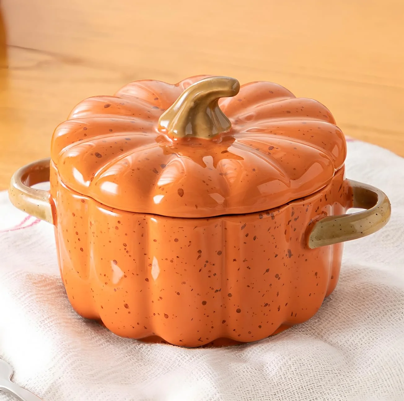 Миска керамічна Гарбуз оранжева для запікання з кришкою та ручками Airport, фото №2