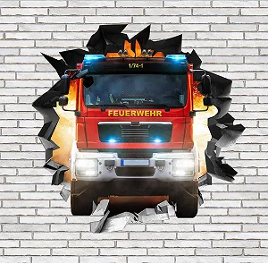 Наклейка на стіну BLACK LABEL GRAFX® WallArtML214 Пожежна машина Отвір у стіні 3D-ефект 102 x 100 см synthetic.ua - Фото 1