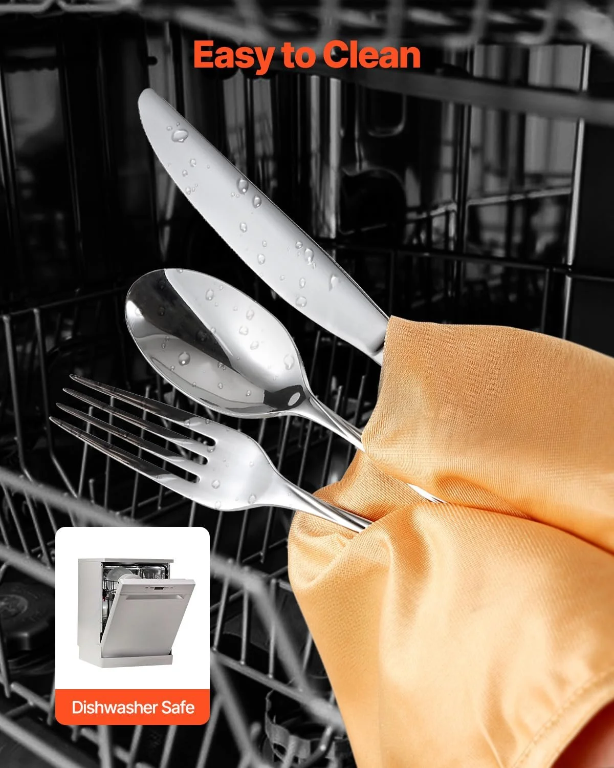 Набор столовых приборов VEVOR на 8 персон, 45 предметов из пищевой нержавеющей стали, можно мыть в посудомоечной машине, для кухни, включает нож, вилку, ложку, фото №5