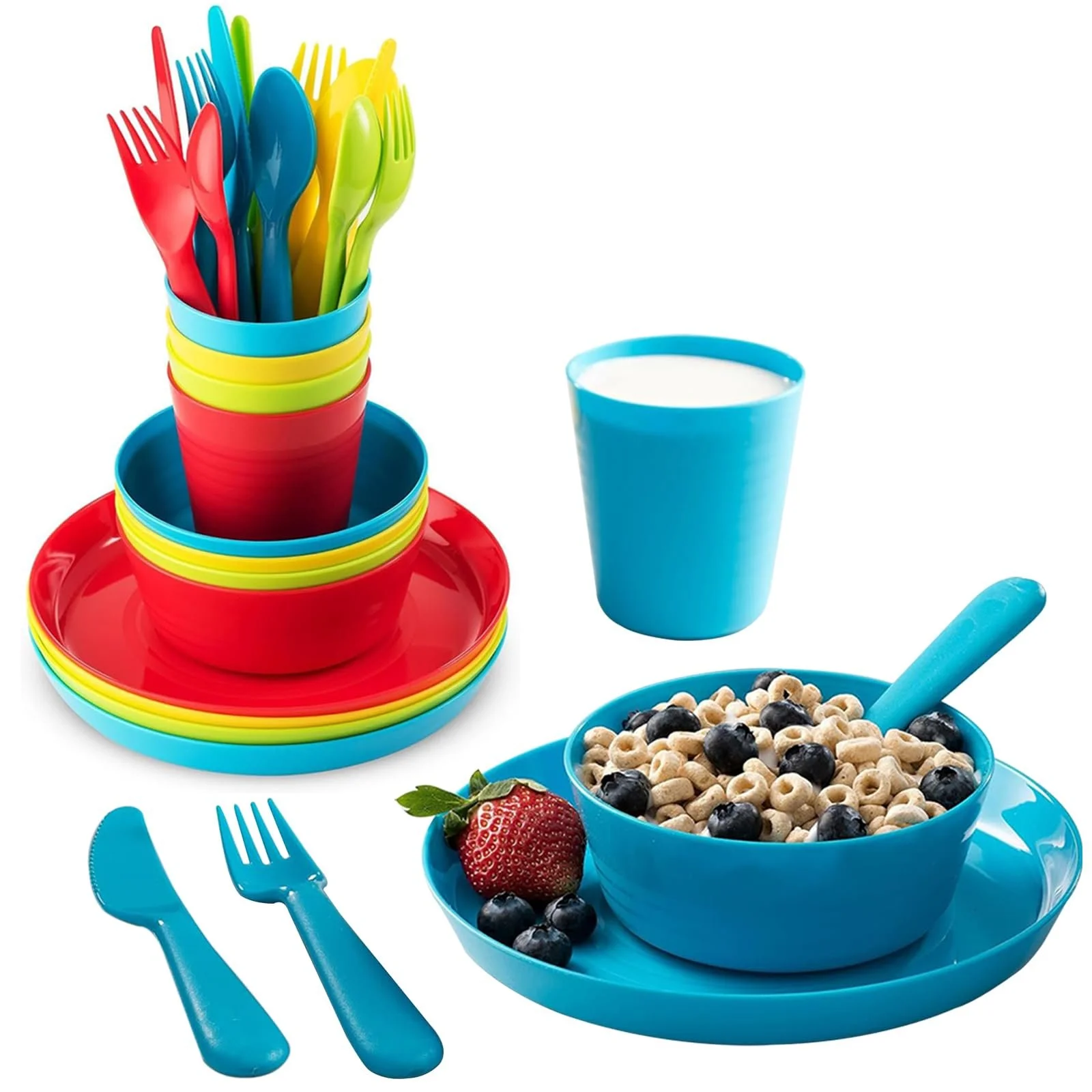 Набор детской посуды WAIZHIUA 24 предмета, пластик без BPA, 4 цвета, фото №1