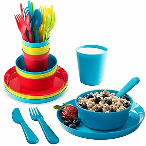 Набор детской посуды WAIZHIUA 24 предмета, пластик без BPA, 4 цвета - Фото 1