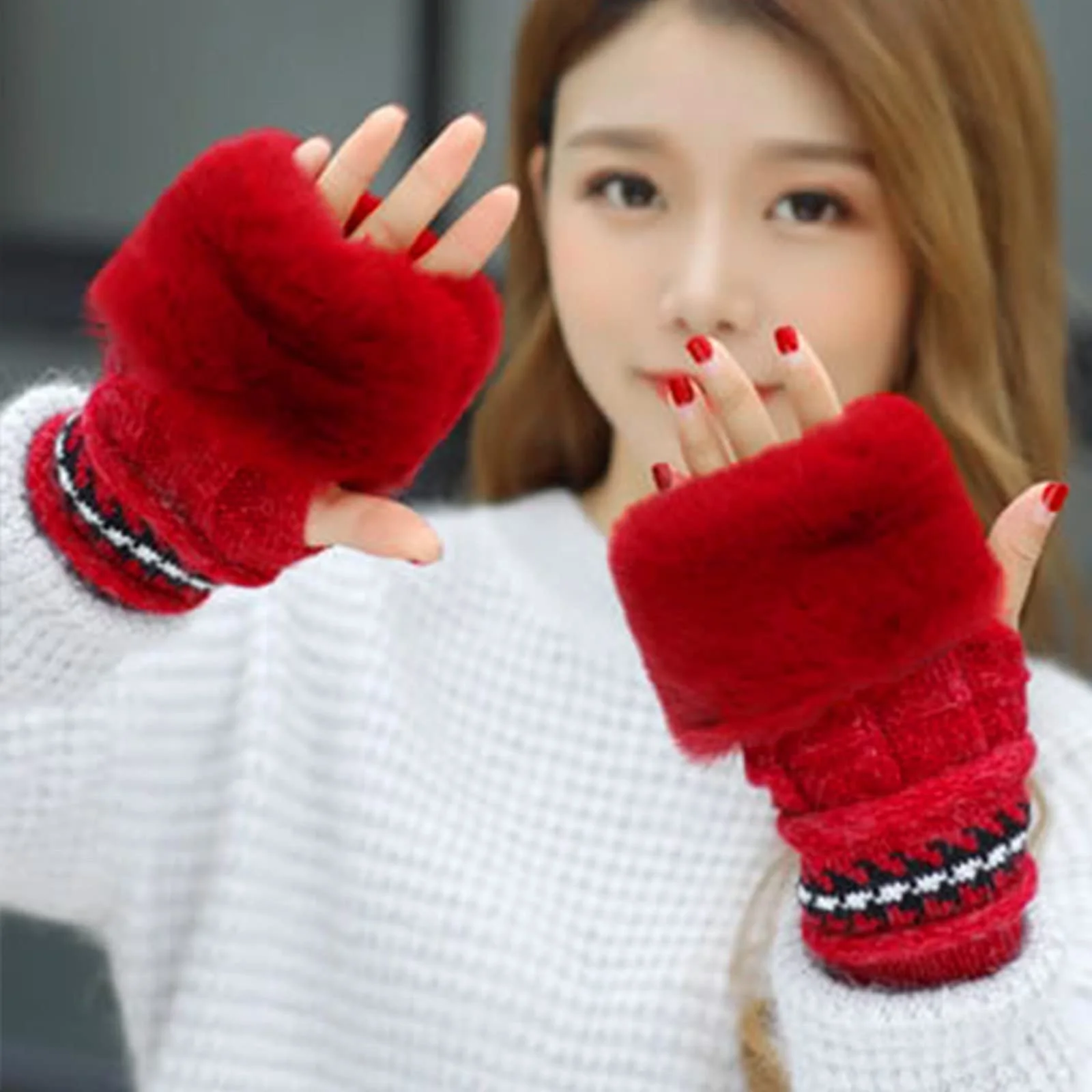 Шапка Вязаная зимняя шапка с флисовой подкладкой для девочек, фото №3