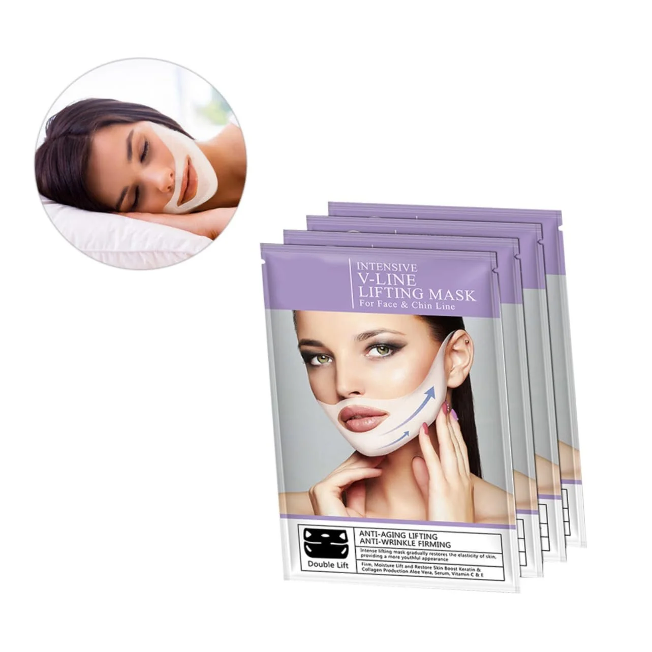 Маска для лица CALLARON Набор 12 штук с двойными ушными крючками, для подтяжки, укрепления и увлажнения, чтобы уменьшить двойной подбородок и улучшить эластичность кожи, фото №9