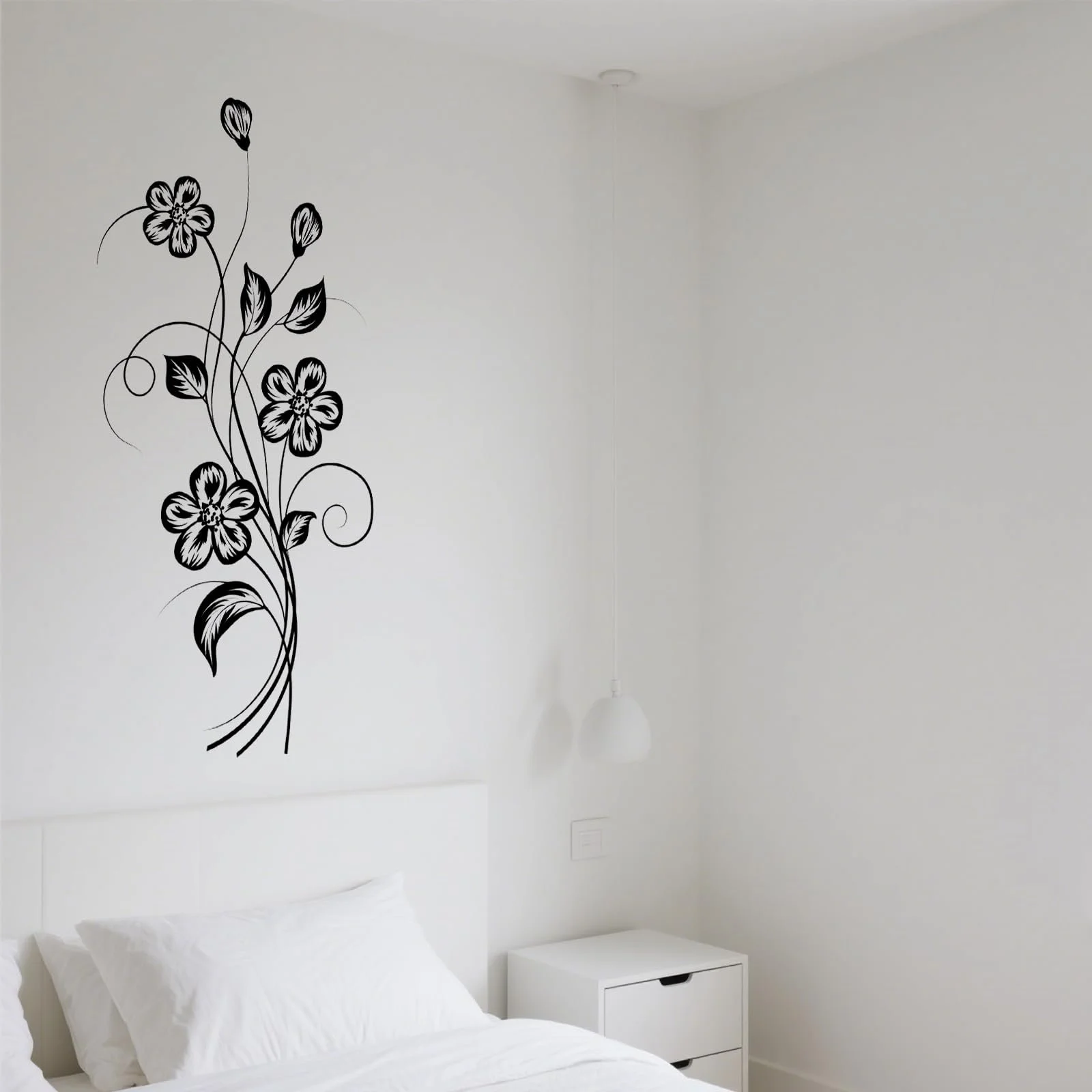 Наклейки на стену Черные цветы и виноградные листья 2 шт. 29 x 60 см Черный, фото №3