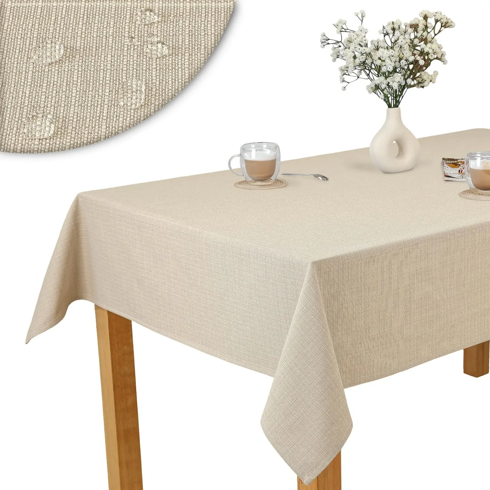 Скатертина O1-P130 під льон плямозахисна Beige 80 x 120 см, фото №1