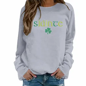 Женский свитер с принтом клевера на День Святого Патрика, повседневный, с длинными рукавами и круглым вырезом, клевер - счастливый талисман - Фото 1