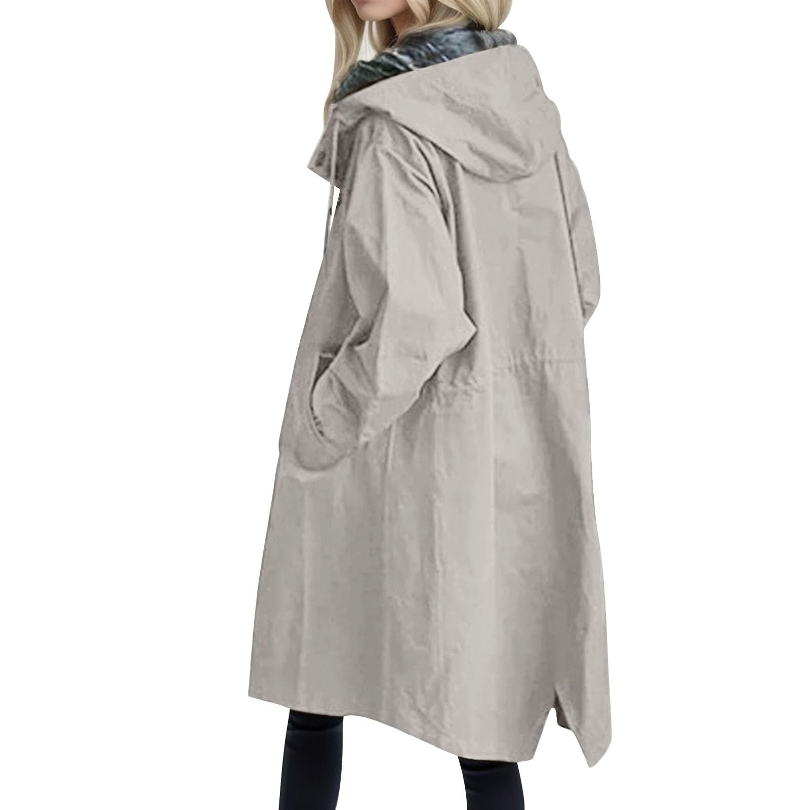 Жіночий тренч з капюшоном, зимове пальто, великі розміри, довга термокуртка, фото №4 Жіночий тренч з капюшоном, зимове пальто, великі розміри, довга термокуртка, фото №4