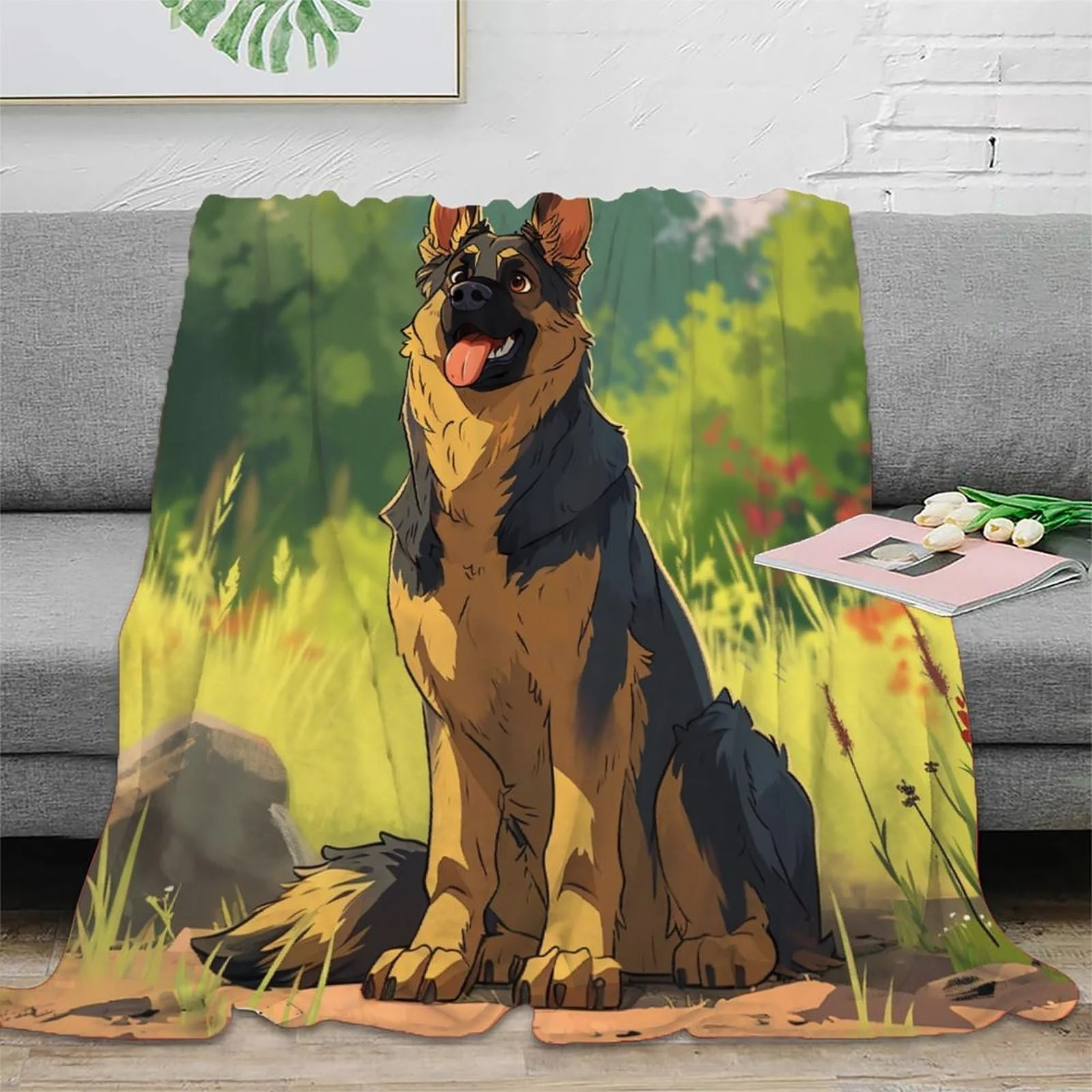 Фланелева Покривало VFKLZCNYR з 3D друком німецької вівчарки для диванів, ліжка, крісел, фото №2