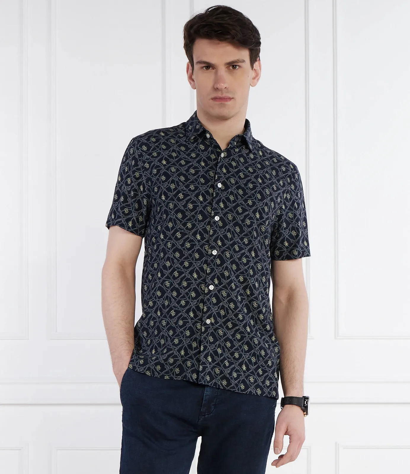 Мужская рубашка Guess - Ss Collin Aop Shirt Темно-синяя - L, фото №1