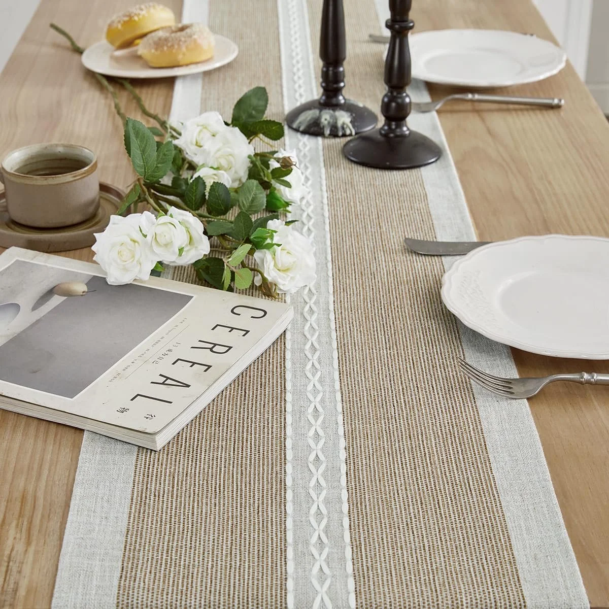 Ранер для столу Wracra Embroidery Cotton Linen Farmhouse Style Coffee 90 см, фото №2 Ранер для столу Wracra Embroidery Cotton Linen Farmhouse Style Coffee 90 см, фото №2