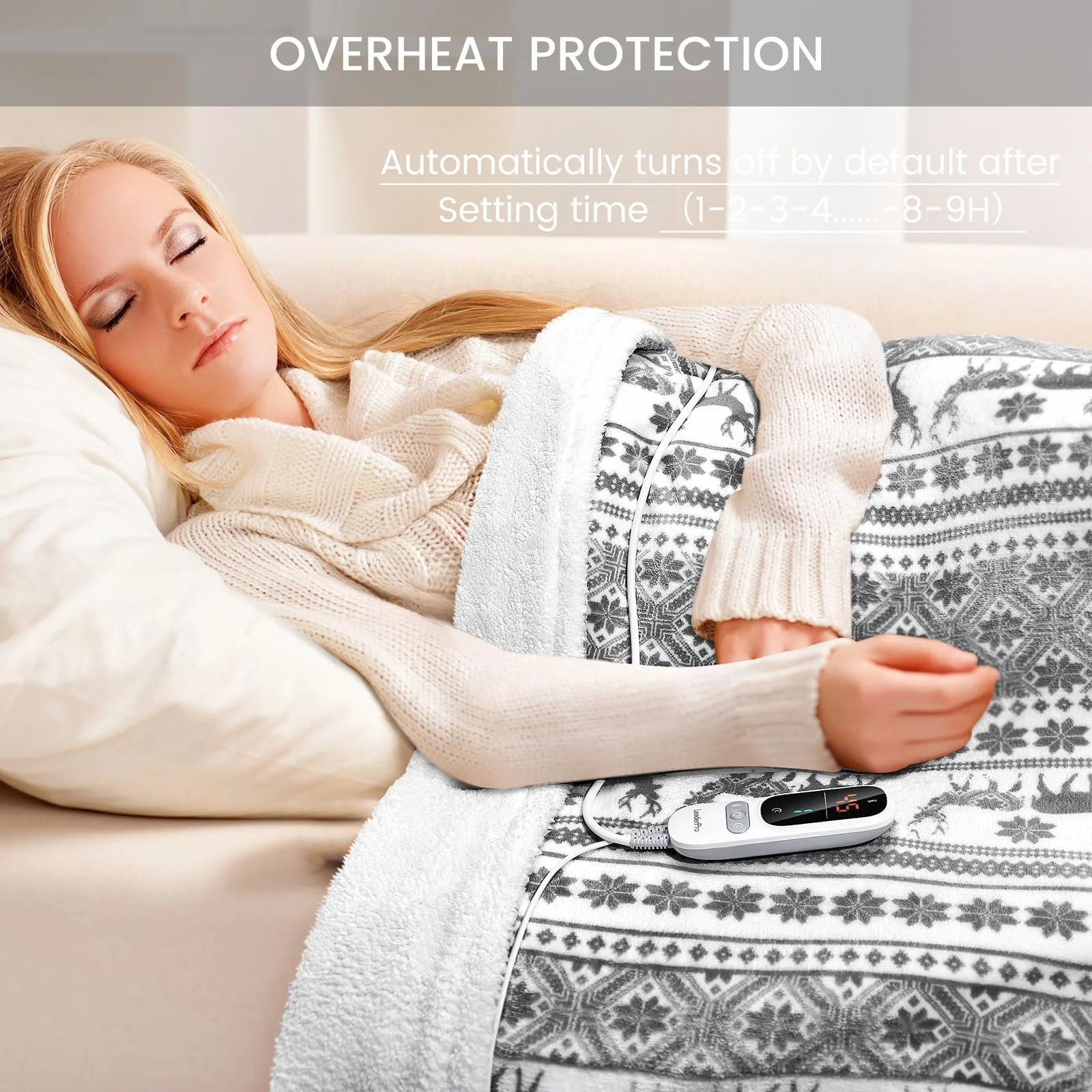 Электрическое одеяло LeaderPro 160 x 180 см Фланелевое 6 уровней нагрева Серый/Белый, фото №6 Электрическое одеяло LeaderPro 160 x 180 см Фланелевое 6 уровней нагрева Серый/Белый, фото №6