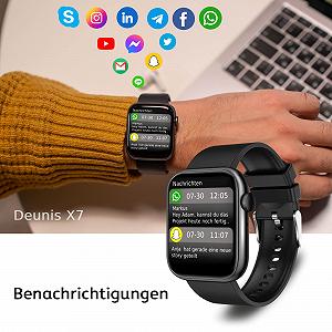 Смарт-часы Deunis X7 1,96 дюйма с функцией телефона и уведомлениями, совместимые с Android и iOS, монитор сна, шагомер, фитнес-трекер Черный synthetic.ua - Фото 1
