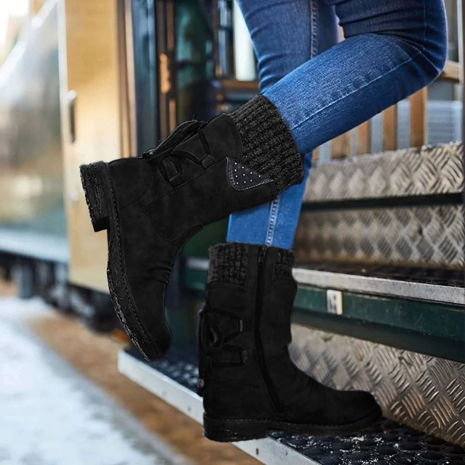 Чоботи чоловічі/жіночі зимові безкаблучні на шнурівці, фото №4