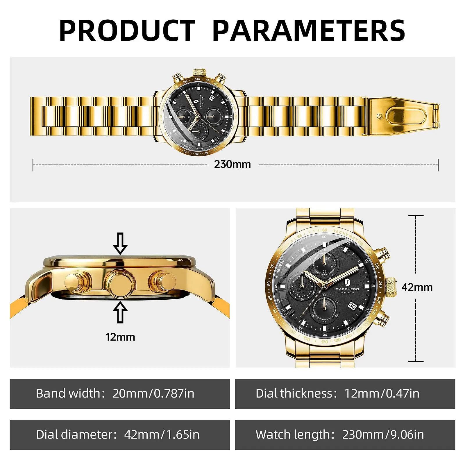 Годинник SAPPHERO Чоловічий Хронограф Аналоговий Кварцовий, 50м Водонепроникний, фото №4 Годинник SAPPHERO Чоловічий Хронограф Аналоговий Кварцовий, 50м Водонепроникний, фото №4