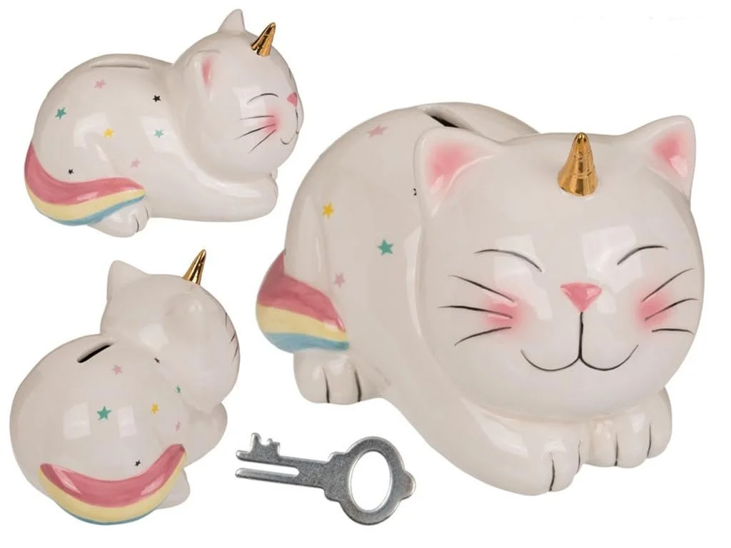 Скарбничка керамічна Cat-Unicorn кіт-єдиноріг з ключем, фото №3