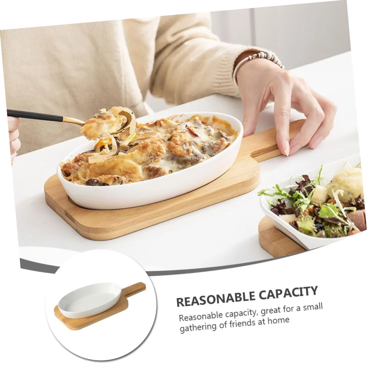 Форма для запікання керамічна овальна з дерев'яною підставкою термостійка антипригарна, фото №4 Форма для запікання керамічна овальна з дерев'яною підставкою термостійка антипригарна, фото №4