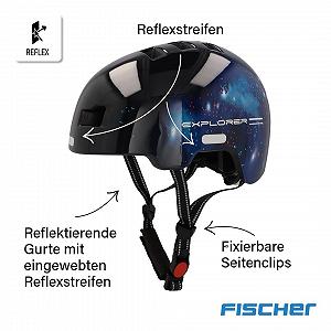 Шлем Велосипедный FISCHER BMX Dirt Bike Plus Universe S/M, 54-58 см, черный, с интегрированным светодиодным задним фонарем synthetic.ua - Фото 1