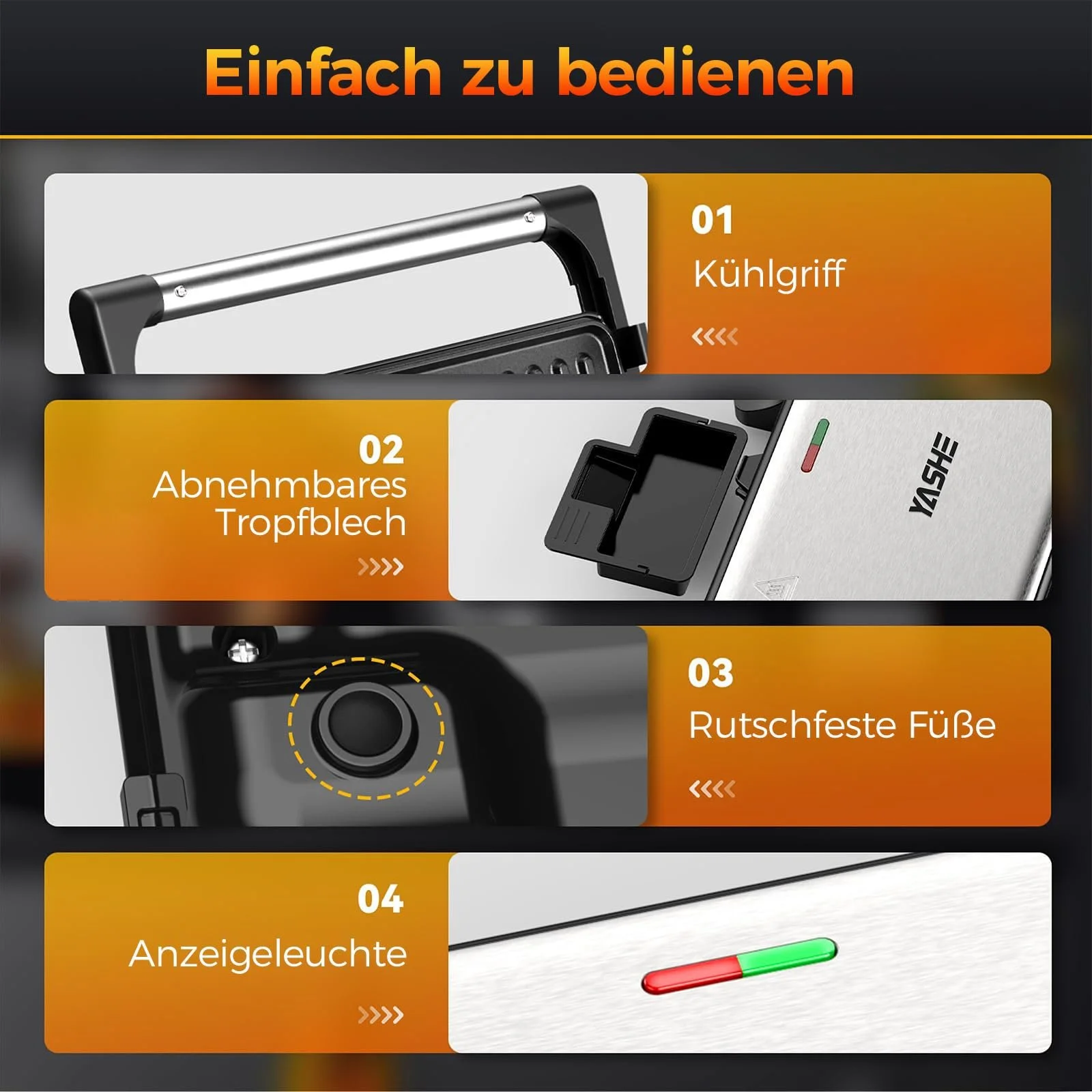 Гриль YASHE 1500 Вт, гриль для паніні, XXL пластини з антипригарним покриттям, автоматичний контроль температури, фото №6 Гриль YASHE 1500 Вт, гриль для паніні, XXL пластини з антипригарним покриттям, автоматичний контроль температури, фото №6